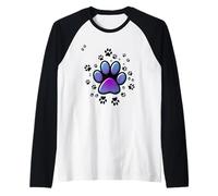 Cat Paw Pattern Cute Purple Blue - Cats Kitten Pets Paws Raglan Baseball Tee