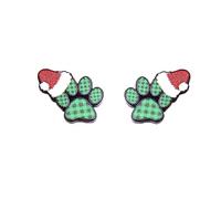 Cat Paw Print Christmas Hat Stud Earrings for Women Teen Girls Acrylic Dog Puppy Kitten Animal Pet Buffalo Plaid Studs Earring Lovely Jewelry Gifts Xmas Festive, Acrylic, No Gemstone