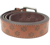 Cat Paw Print Leather Belt Strap and Metal Buckle 1.25" Wide with Snaps - Kitten Mom Animal Lover Kitty Beans, Brown, Large (34-36)