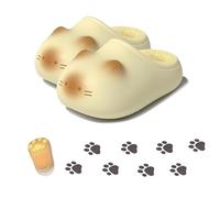 Cat Paw Print Shoe, Cat Paws Footprints Plush Fleece Height Increase Slippers for Girls, Paw Fluffy EVA House Slippers (A,Us 9-10 (Insole L.250mm))