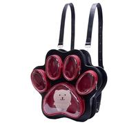 Cat Paw Shape Travel Backpack for Women, Spacious School Backpack, Charming Leather Backpack, Practical Leather Backpack, Soft Shoulder Backpack, Travel Companion, Black/Red, Consulte la descripción
