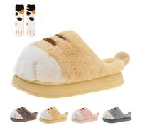 Cat Paw Slippers, Cat Feet Slippers, Warm Fluffy Cute Funny Winter House Slippers for Women Indoor and Outdoor (Yellow-A, Adult, Women, 9.5, Numeric Range, UK Footwear Size System, 10, Medium)