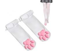 Cat Paw Thigh High Socks Golves, Cute Soft 3D Toe Beans Socks Mittens Kitten Claw Pad Socks for Girl Women Cosplay Set, White Socks