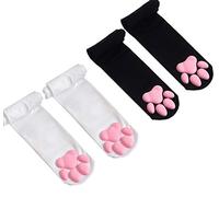 Cat Paw Thigh High Socks Golves, Cute Soft 3D Toe Beans Socks Mittens Kitten Claw Pad Socks for Girl Women Lolita Cosplay Set, White Socks and Black Socks, One Size