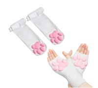 Cat Paw Thigh High Socks Golves, Cute Soft 3D Toe Beans Socks Mittens Kitten Claw Pad Socks for Girl Women Cosplay Set…, White Socks and Short Gloves, One Size