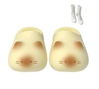 Cat Paws Footprints Fluffy Plush Fleece Height Increase Slippers, Cat Paw Slippers, Soft Warm Cozy To The Touch for Winter (Yellow,7-8)