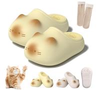 Cat Paws Footprints Fluffy Plush Fleece Height Increase Slippers, Cute Animal Ultra-Thick Slipper Home Shoes, Cloud-Like Cat Paw Slippers for Women Indoor, Cute Waterproof Non-slip (Yellow,5.5)