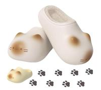 Cat Paws Footprints Fluffy Plush Fleece Height Increase Slippers Non-slip Waterproof Arch-Support Warm Cozy Footwear (White, USA, Adult, Women, 5, Numeric Range, UK Footwear Size System, 6, Medium)