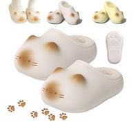 Cat Paws Footprints Fluffy Plush Fleece Height Increase Slippers, with Paw Prints on the Soles,Waterproof Non-slip Warm Cozy (White,9)