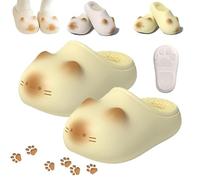 Cat Paws Footprints Fluffy Plush Fleece Height Increase Slippers, with Paw Prints on the Soles,Waterproof Non-slip Warm Cozy (Beige,7)