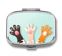 Cat Paws Pill Box 2 Compartment, Portable Pill Case with Mirror for Pocket Purse Travel, Mini Metal Medicine Organizer for Vitamins Fish Oil