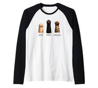 Cat Paws Rock Paper Scissors Blk Feline Lovers Kitty Kitten Raglan Baseball Tee