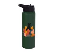 Cat Peeking Autumn Leaves Fall Cozy Feline Aesthetic Stainless Steel Insulated Water Bottle