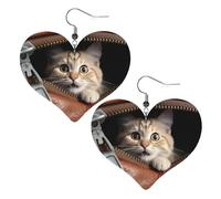 Cat peeks out of zippered leather pocket Leather Earrings for Women Heart Earring Lightweight Dangle Earrings Jewelry Gifts