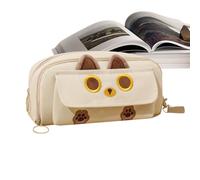Cat Pencil Box,Cat Pencil Case | Embroidered Cat Pencil Case | Pencil Pouch with Zipper, Desk Organizer, Aesthetic Pencil Bag, Pencil Case, Beige, Consulte la descripción, See description