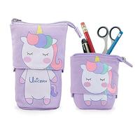 Cat Pencil Case Cute, Hillylolly Stand Pencil Case Holder, Telescopic Pencil Case, Adjustable Pencil Case, Cartoon Cat Pencil Case, Canvas Portable Standing Pen Holder, Unisex(Purple)