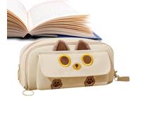 Cat Pencil Case, Cute Pencil Case, Embroidered Cat Pencil Bag Pouch, Stationery Box, Desk Organizer, Large Capacity Pencil Pouch with Zipper Closure for School, beige, verwijzen naar de beschrijving