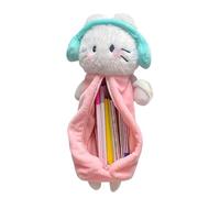 Cat Pencil Case - Cute Plush Pen Storage Box | Wearing Headphone Cat Design Pencil Bag with Zipper | for Kids Student College Stationery Organization Travel Makeup