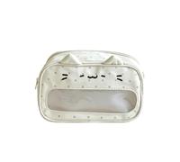 Cat Pencil Case with 3D Ears, Cream White Polka Dotted Transparent Window Waterproof Large Capacity - Cosmetic Bag for Girls, Teens & Students, 21x7x10cm, 1 piece., Fresh/Fashion/Cute