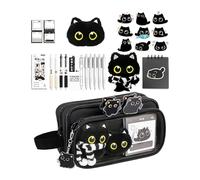 Cat Pencil Pouch - with Sticky Notes 10-Layer Black Cat | Animal Pencil Case Stationery Supplies,for Classroom School Supplies Kids Teens Girls Boys Birthday Holiday Party Favors