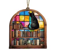 Cat Pendant - Acrylic Art Charm, Rainbow Glass Look | 20cm Decorative Light Catcher with Vibrant Colors, Memorial Stained Style Hanging for Window Panels, Porch or Sunlit Home Corners