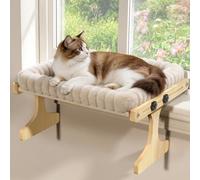 Cat Perch for Window XiaZ Cats Hammock Indoor Cat Bed for Window Adjustable Wooden Frame W/Soft Warm Plush-Lined Cushion Perfect for Bird Watching Sunbathing Space-Saving Easy Install Single Layer