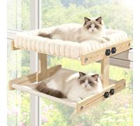 Cat Perch for Window XiaZ Cats Hammock Indoor Cat Bed for Window Wall Shelves Adjustable 50LB Bearing Wooden Frame W/Detachable Washable Cushion Perfect for Bird Watching Sunbathing Double Layer