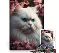 Cat Persian Pink Flowers 1000 Pieces Jigsaw Puzzles for Teenagers Sharp Memory Stress Relief Fun Neat Edges Perfect Present size 38x52cm