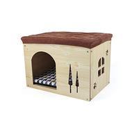 Cat Pet Bed House- Footstool Style Cat Cave Puppy Kennel, Foldable Pet House with Free Pet Cushion for Small Dogs Cats Rabbits Creative Wood Sitting Stool for Living Room Bedroom, Natural XL