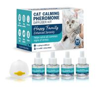 Cat Pheromone Calming Diffuser Refill, 48ml, Help Reduce Unwanted Behaviors, Deter Spraying, Scratching & Tense Interactions, Universal Fit for Most Plug-in Diffusers (Bule, 1 Diffuser 4 Refill)