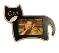 Cat Photo Frame for 6x4 Inch Photo - Rustic Brown MDF Frame with Black Cat Silho