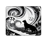 Cat Piano Abstract Art Mouse Pad, Black White Music Theme Office Desk Mousepad, Non-Slip Washable Gaming Mouse Pad for Home and Work Environment Square 8x10 Inch