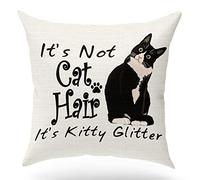 Cat Pillow Case Funny Gift for Cat Lovers Cat Mom Gifts Crazy Cat Lady Gifts for Women Cat Decor, It's Not Cat Hair It's Kitty Glitter, 18x18 Inches Linen Pillow Covers for Sofa Couch Bed Home Decor