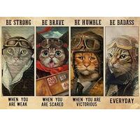 Cat Pilot Be Strong Be Brave Be Humble Be Badass Everyday Poster Home Decor Art Wall Decor Metal Sign 12x16 Inch