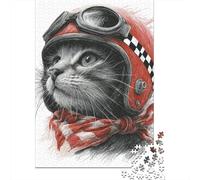 Cat Pilot Helmet Drawing Jigsaw Puzzles Puzzles for Adults Kids. 1000 Piece Great Gifts Challenge Toy Educational Game Home Decoration for Adults& Kids Age 14 Years Up 70x50cm/1000pcs