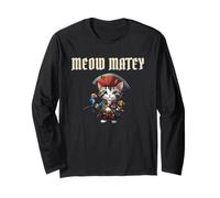 Cat Pirate AARGH Meow Matey Skull Crossbones Yo Ho Ho Long Sleeve T-Shirt