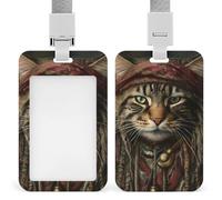 Cat Pirate Braids Id Badge Holder with Lanyard, Clear Vertical Card Protector Waterproof, Breakaway Safety Neck Strap, Heavy Duty Name Tag Holder for Nurse Teacher Officer Staff Women Men