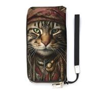 Cat Pirate Braids Wristlet Wallets for Women Leather Clutch Purses with Strap Coin Purse Rfid Credit Card Holder Long Slim Handbags