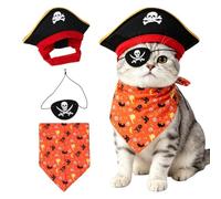 Cat Pirate Costume Funny Pirate Hat Eye Patch Makeup | Halloween Dog Costume Apparel for Kitten Puppy Pets Halloween Party Stage Performance Festival Holiday Garden Outdoor