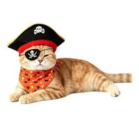 Cat Pirate Costume Set Funny Pirate Hat Eye Patch Scarf Apparel | Halloween Dog Costume Apparel for Kitten Puppy Pets Halloween Party Stage Performance Festival Holiday Garden Outdoor