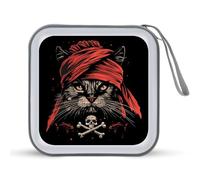 Cat Pirate Jolly Roger Flag Skull and Crossbones CD Case Portable DVD Storage Small CD Holder Organizer for Home Travel
