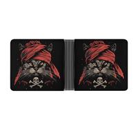 Cat Pirate Jolly Roger Flag Skull and Crossbones Leather Wallets for Men Slim Bifold Wallet Credit Card Holder Front Pocket Wallets