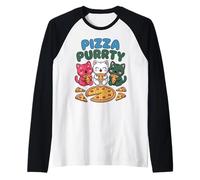 Cat Pizza Lovers Cute Kawaii Cats Eating Pizza Raglan Baseball Tee