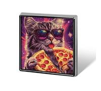 Cat Pizza Square Metal Brooches 1 Inch Decorative Badges Exquisite Decorations Pins for Clothing