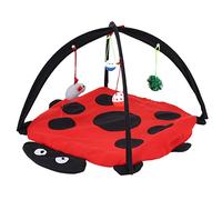 Cat Play Mat, Foldable Cat Bed with Cute Hanging Toy Balls, Soft Cotton Kitten Activity Play Mat for Big and Tiny Kittens, 1 Toy Included, Red + Black, 55 X 55 X 35cm