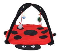 Cat Play Mat, Foldable Kitten Activity Play Mat with Toy Balls for Big Cats and Tiny Kittens, 1 Toy Included, Red + Black, 55 X 55 X 35cm, Soft Cotton, Ideal Option for Any Pet