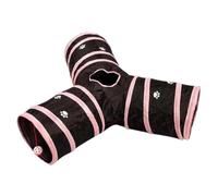 Cat Play Tunnel, Cat Tunnel Y-Shaped Paw-Print Tube with Hanging Bell & Center Hole Foldable Play Polyester Hideaway for Indoor