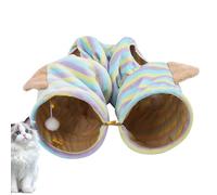 Cat Play Tunnel with Bed, Washable and Foldable Hideaway, Colourful Striped Cat Play Tunnel for Kitten, Pet, Birthday, Christmas Party, Small Animals, Hunting