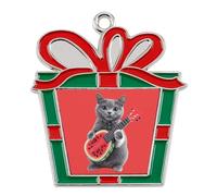 Cat Play Watermelon Guitar Christmas Pendants Xmas Tree Alloy Decorative Hanging Ornaments for Holiday Home Party Trapezoid