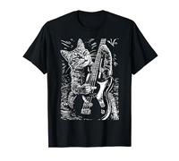 Cat playing Bass Guitar | Rock Grunge Heavy Metal Guitarist T-Shirt